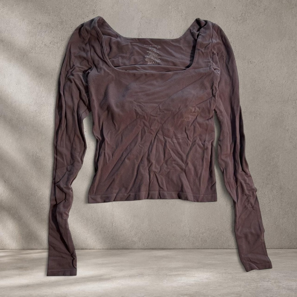 Free People brown long sleeve square neck top Size XS/S